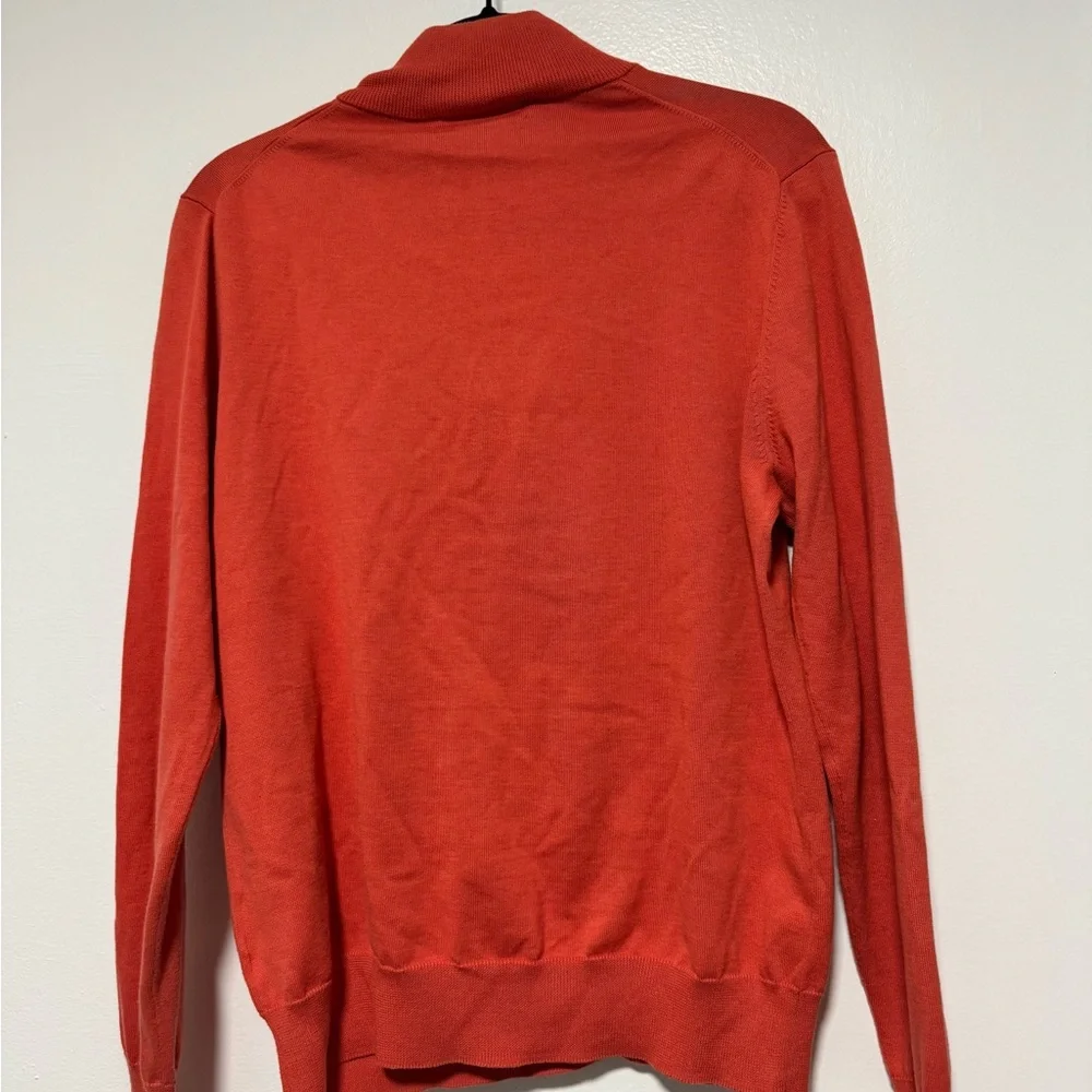 Brooks Brothers Men’s Orange Quarter Zip Sweater Lightweight Cotton Pullover
